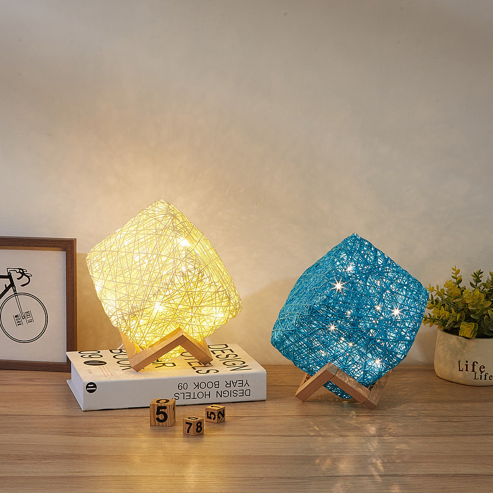 Handwoven Rattan LED Table Lamp – USB Powered | Dimmable | Bamboo Wicker