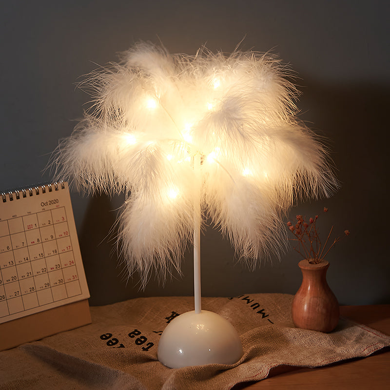 Feather LED Table Lamp – Decorative Bedside Night Light | Remote Control