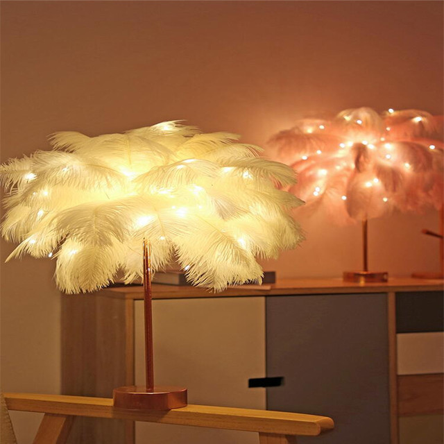 Feather LED Table Lamp – Decorative Bedside Night Light | Remote Control