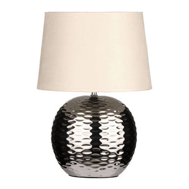 Amiya Ceramic Table Lamp – Silver & Beige Fabric Shade