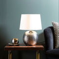 Amiya Ceramic Table Lamp – Silver & Beige Fabric Shade
