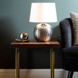 Amiya Ceramic Table Lamp – Silver & Beige Fabric Shade