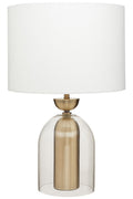Clear Glass & Brass Finish Table Lamp with Fabric Shade – Sellis