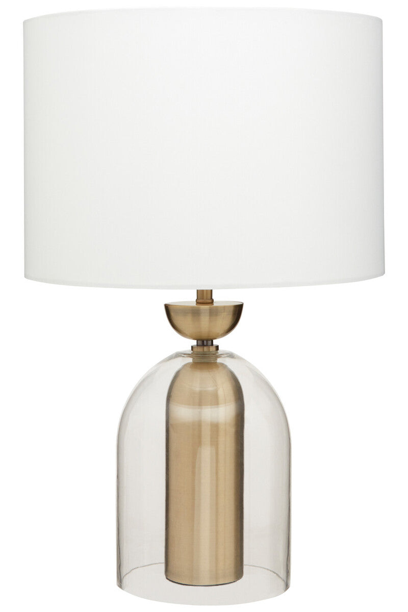 Clear Glass & Brass Finish Table Lamp with Fabric Shade – Sellis