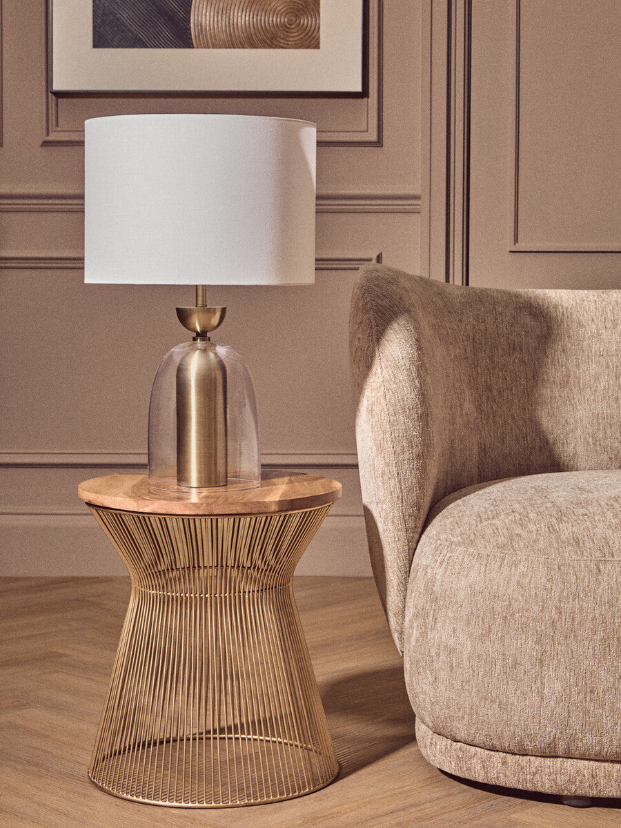 Clear Glass & Brass Finish Table Lamp with Fabric Shade – Sellis