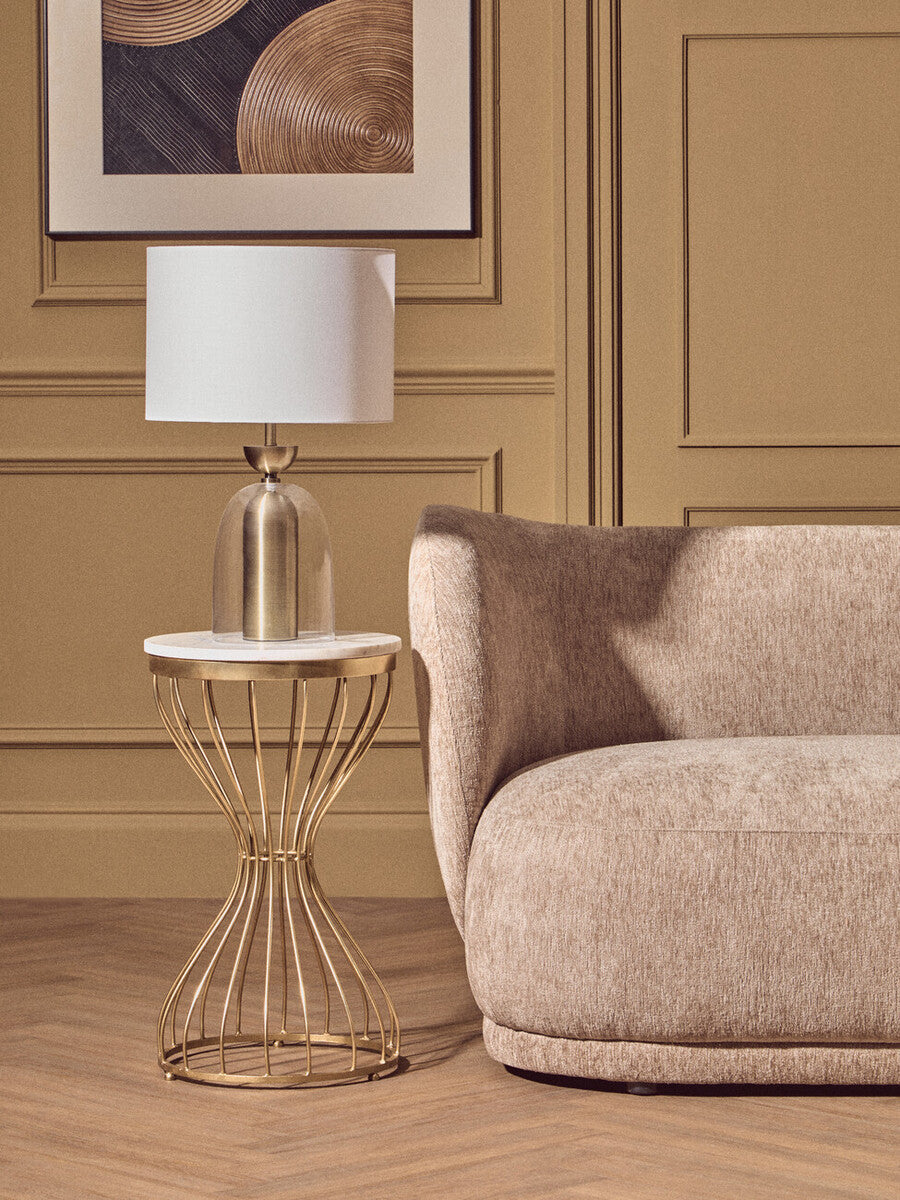 Clear Glass & Brass Finish Table Lamp with Fabric Shade – Sellis