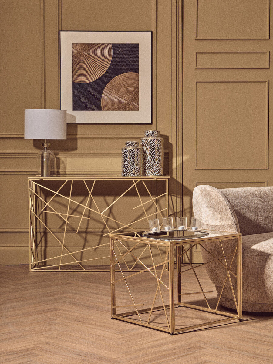 Clear Glass & Brass Finish Table Lamp with Fabric Shade – Sellis