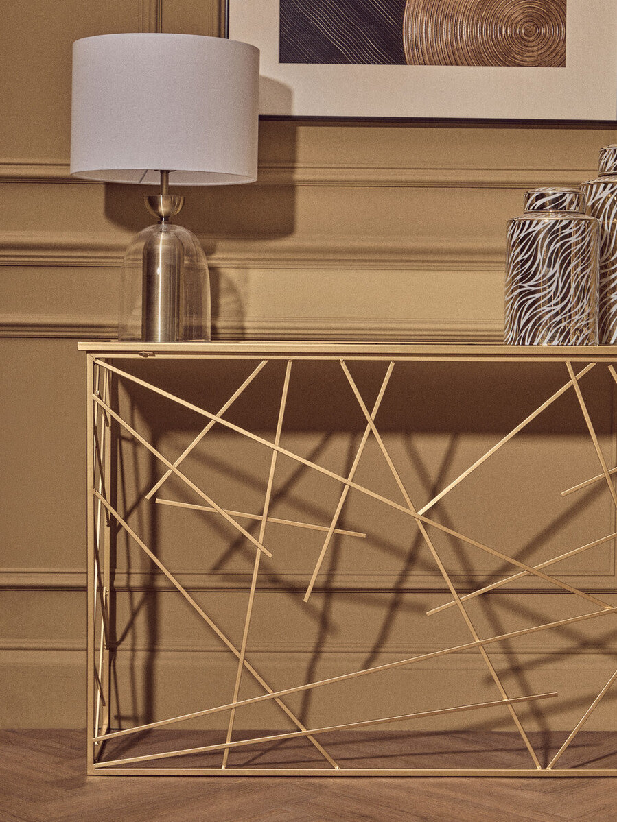 Clear Glass & Brass Finish Table Lamp with Fabric Shade – Sellis