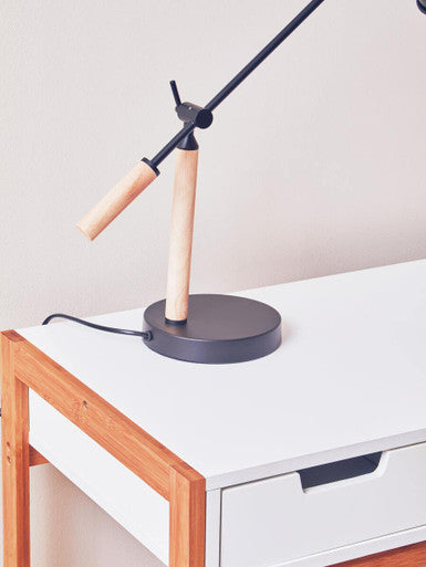 Matte Black Adjustable Table Lamp with Wood Base – Stockholm