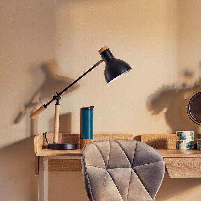 Matte Black Adjustable Table Lamp with Wood Base – Stockholm