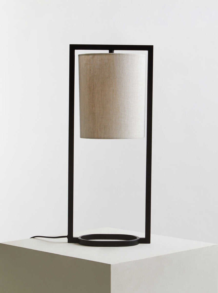 Black Metal Table Lamp with Grey Fabric Shade – Lara