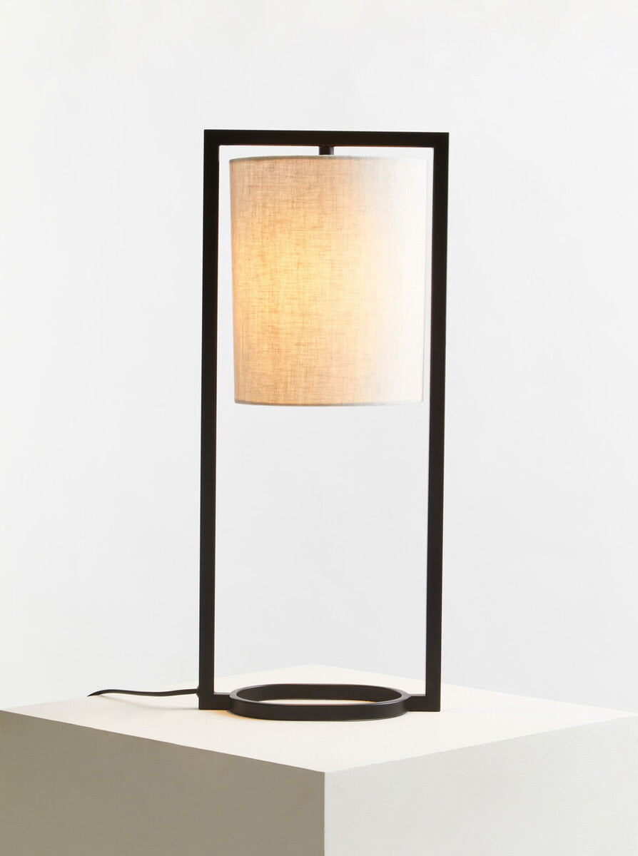 Black Metal Table Lamp with Grey Fabric Shade – Lara