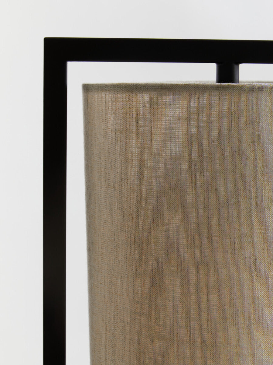 Black Metal Table Lamp with Grey Fabric Shade – Lara
