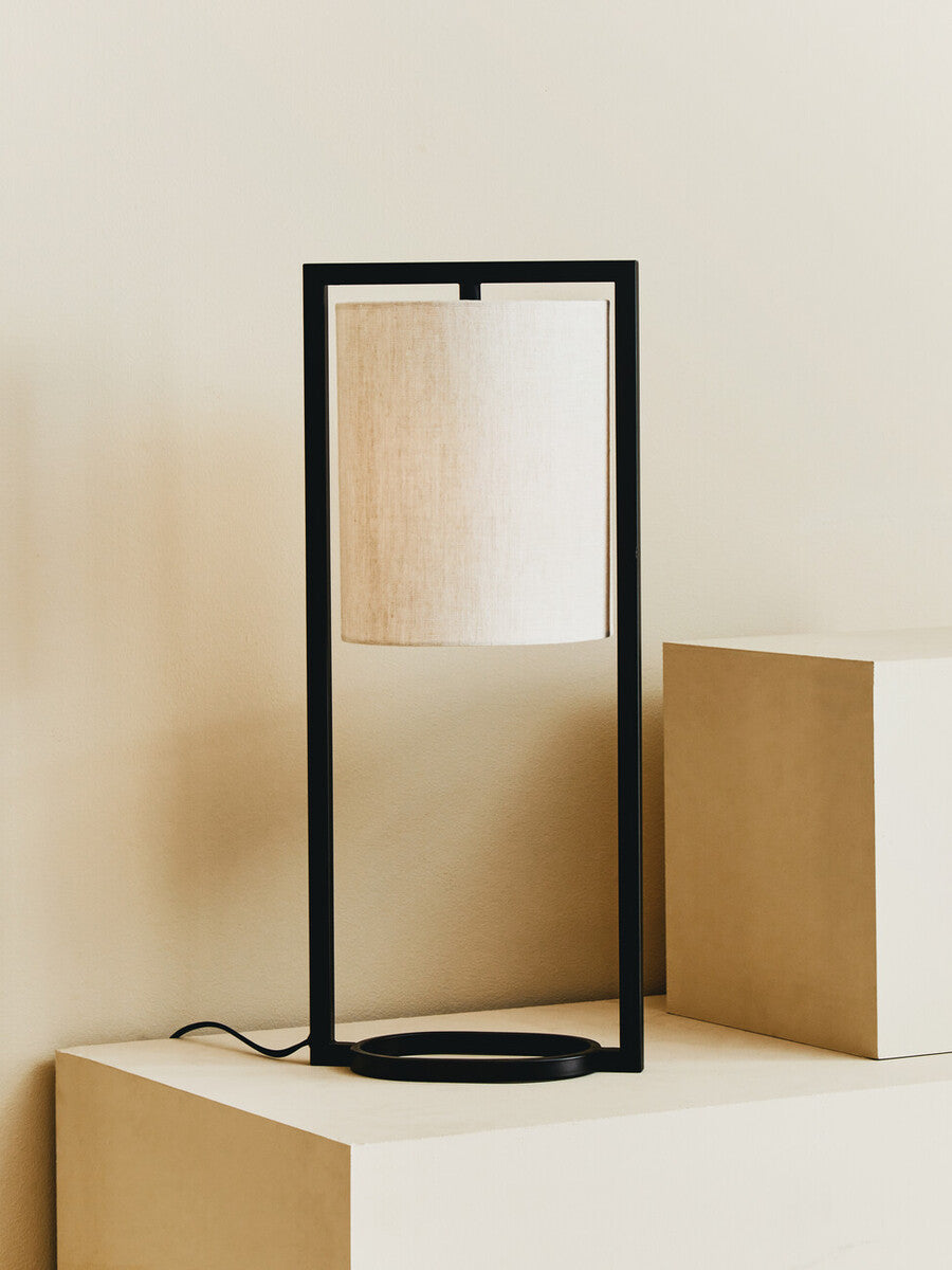 Black Metal Table Lamp with Grey Fabric Shade – Lara