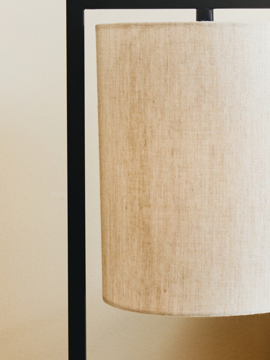 Black Metal Table Lamp with Grey Fabric Shade – Lara