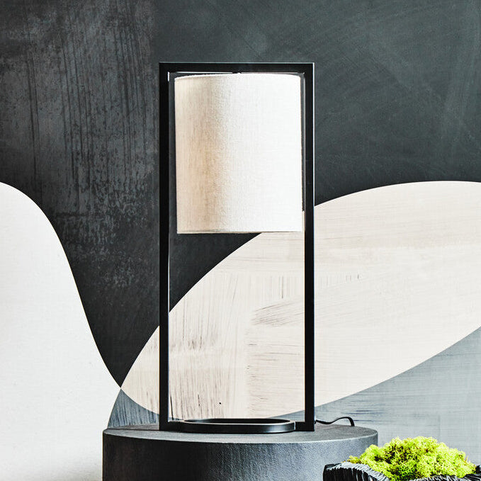 Black Metal Table Lamp with Grey Fabric Shade – Lara
