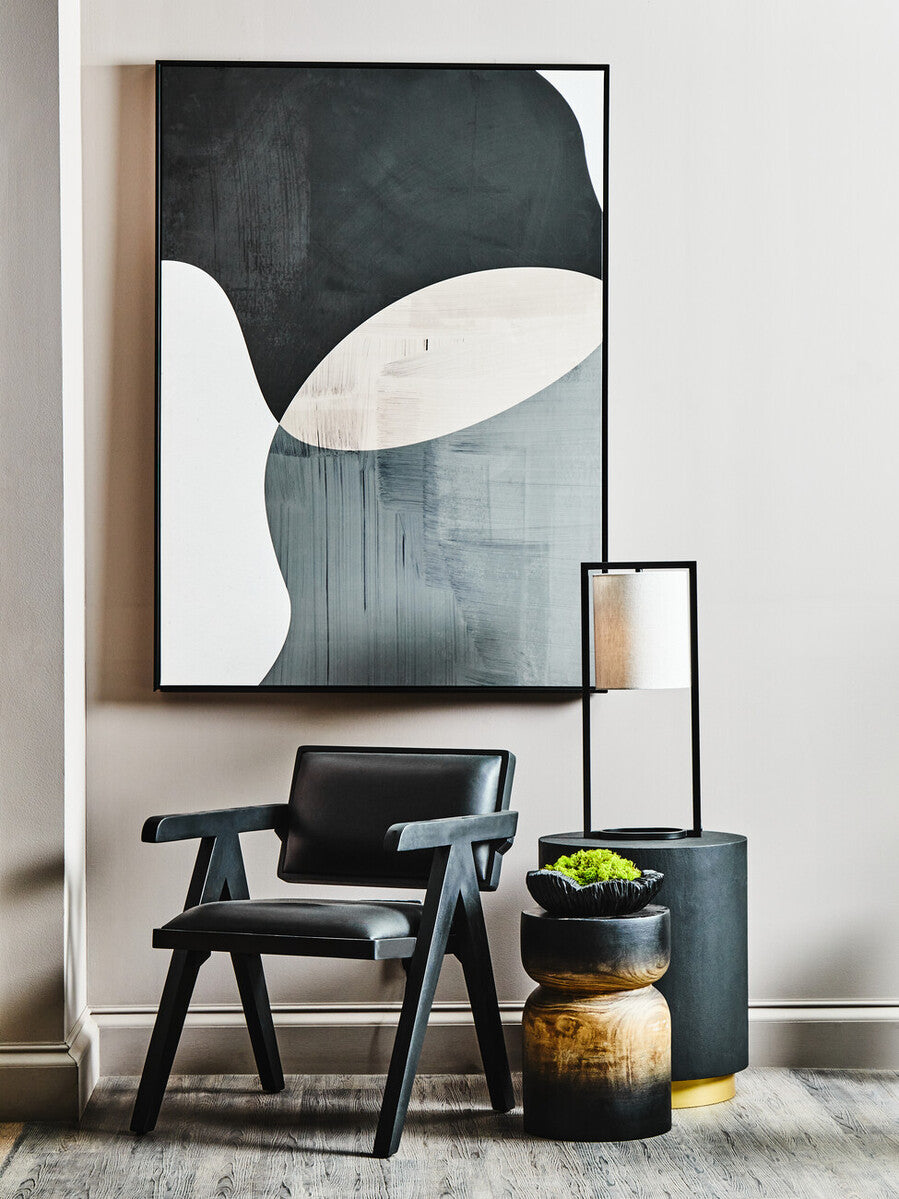 Black Metal Table Lamp with Grey Fabric Shade – Lara