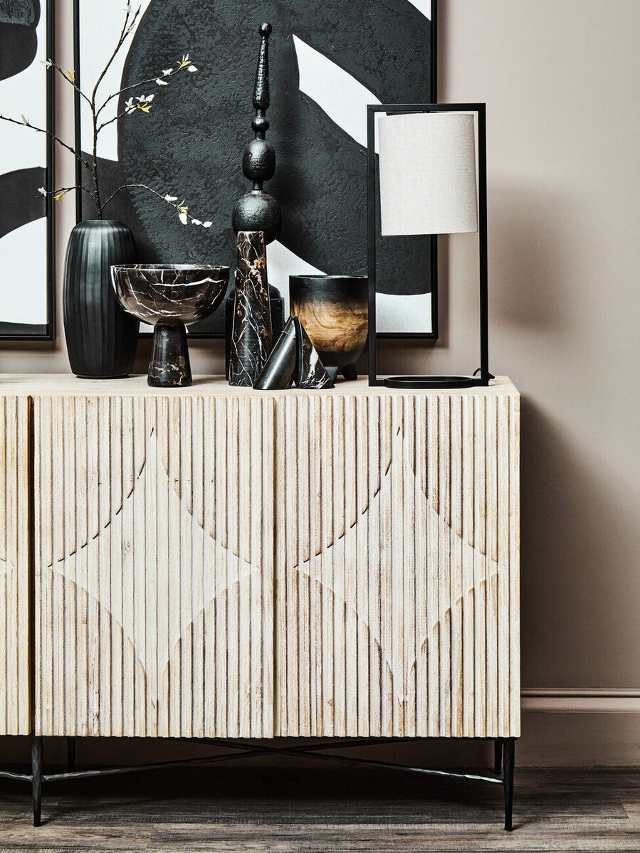 Black Metal Table Lamp with Grey Fabric Shade – Lara