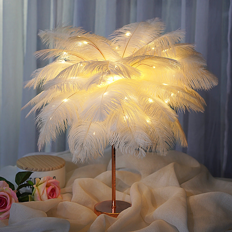 Feather LED Table Lamp – Decorative Bedside Night Light | Remote Control
