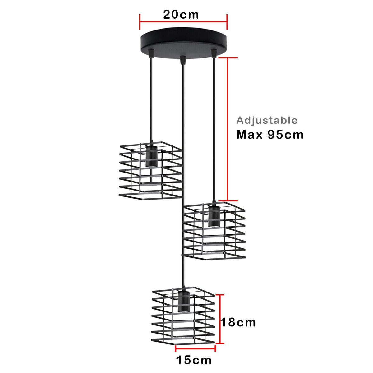 Cascade Trio Ceiling Pendant Light Adjustable Metal E27 ~6576
