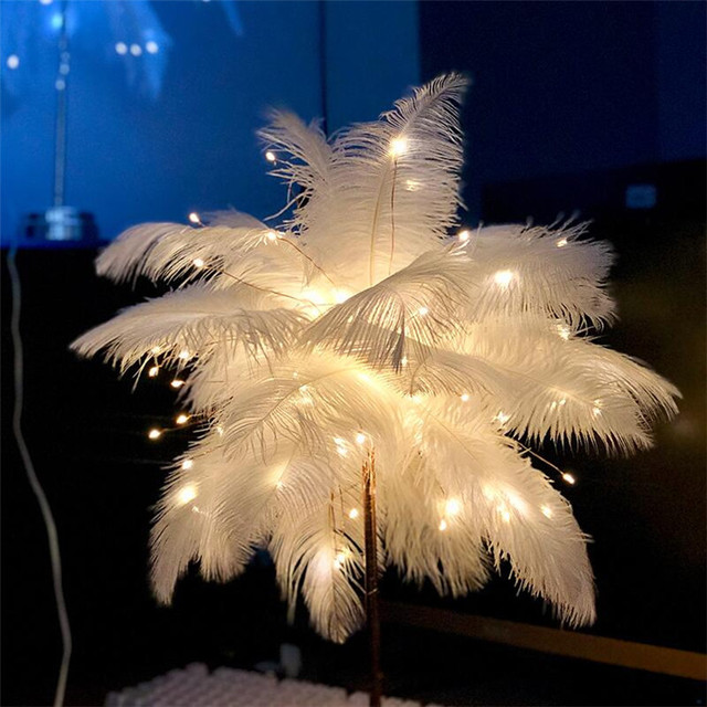 Feather LED Table Lamp – Decorative Bedside Night Light | Remote Control