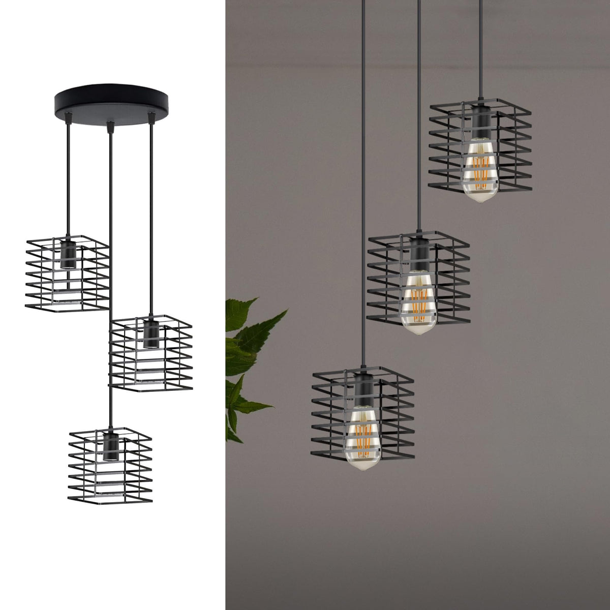 Cascade Trio Ceiling Pendant Light Adjustable Metal E27 ~6576