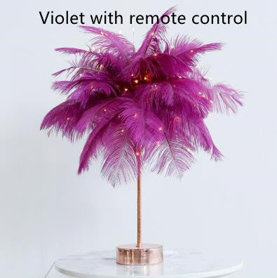 Feather LED Table Lamp – Decorative Bedside Night Light | Remote Control