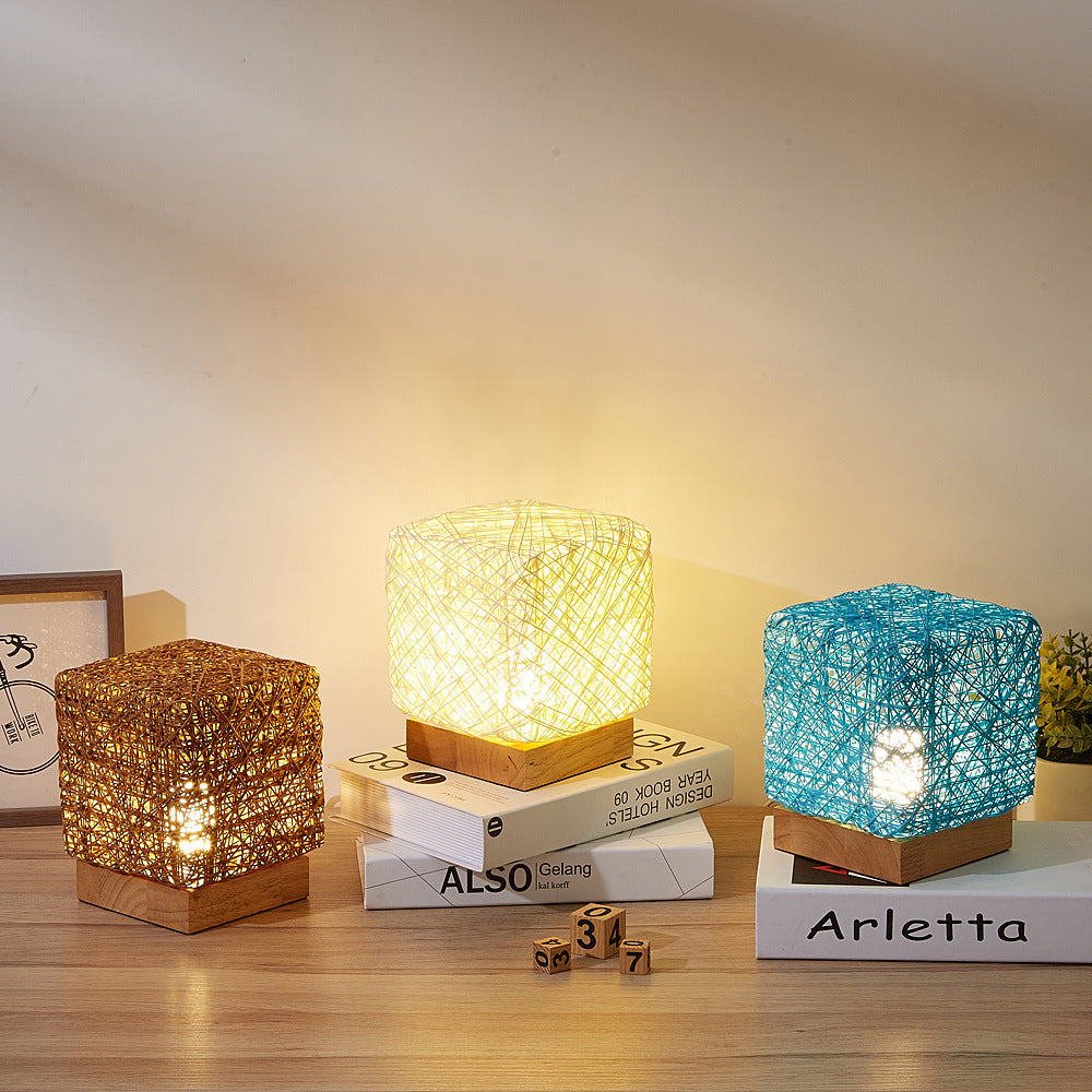 Handwoven Rattan LED Table Lamp – USB Powered | Dimmable | Bamboo Wicker