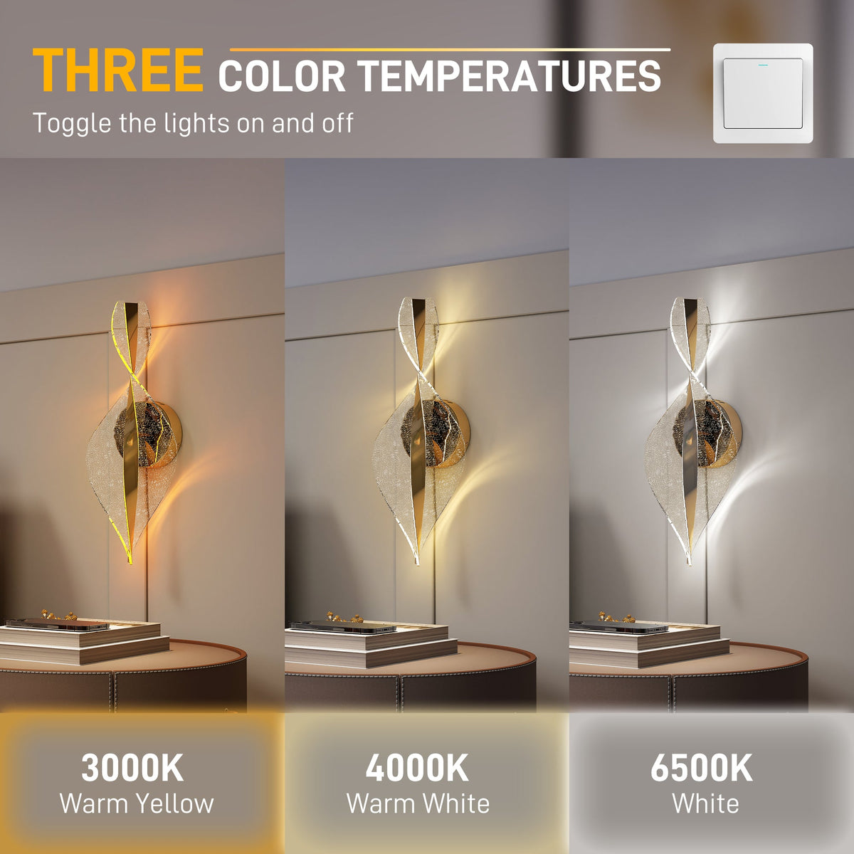 HOMCOM Gold Spiral LED Wall Lamp – 13W, 3 Colour Temperatures, Pack of 2