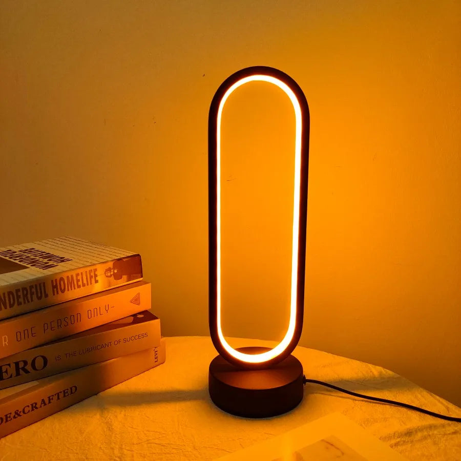 LED Ring Bedside Lamp – 3-Colour Dimming Night Light