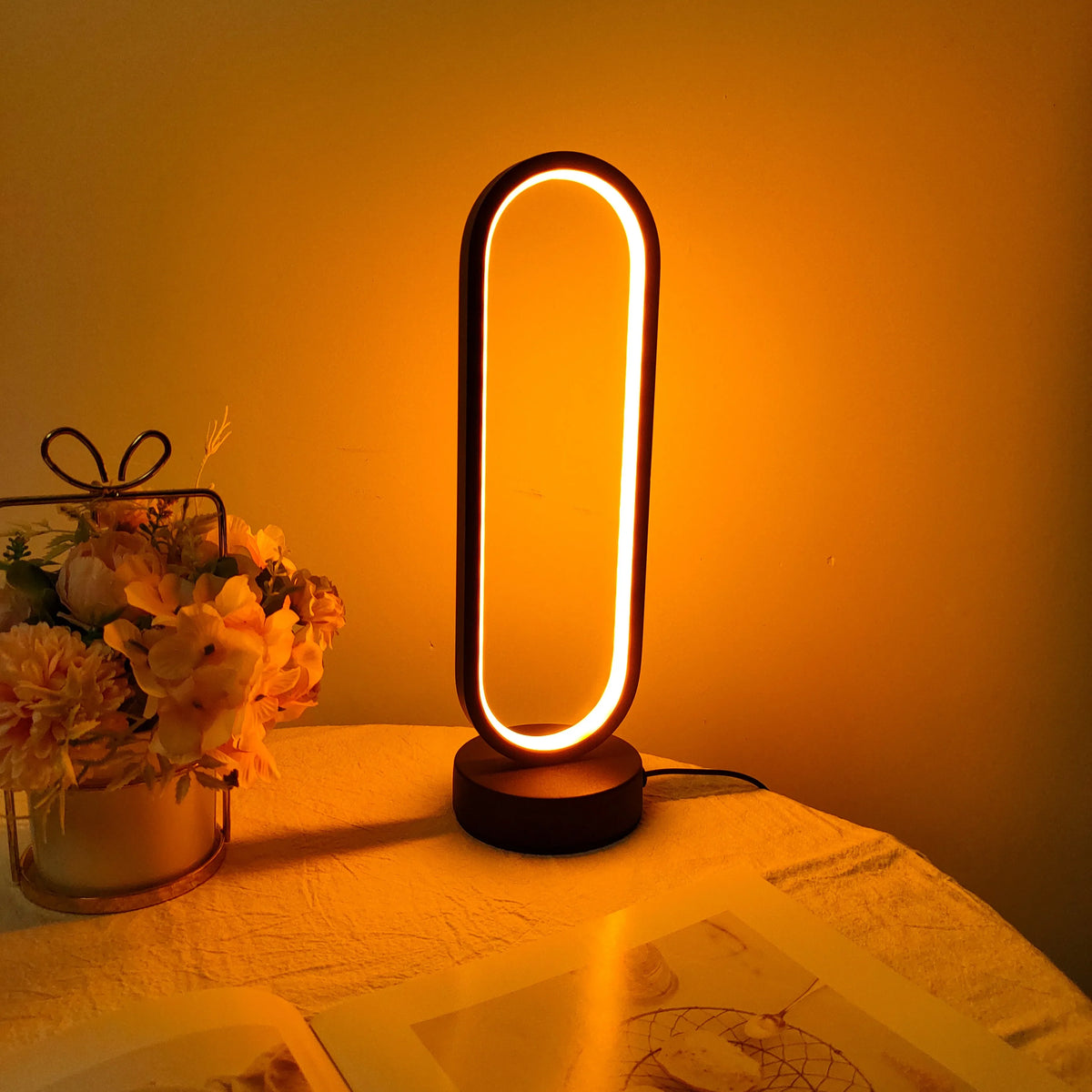 LED Ring Bedside Lamp – 3-Colour Dimming Night Light