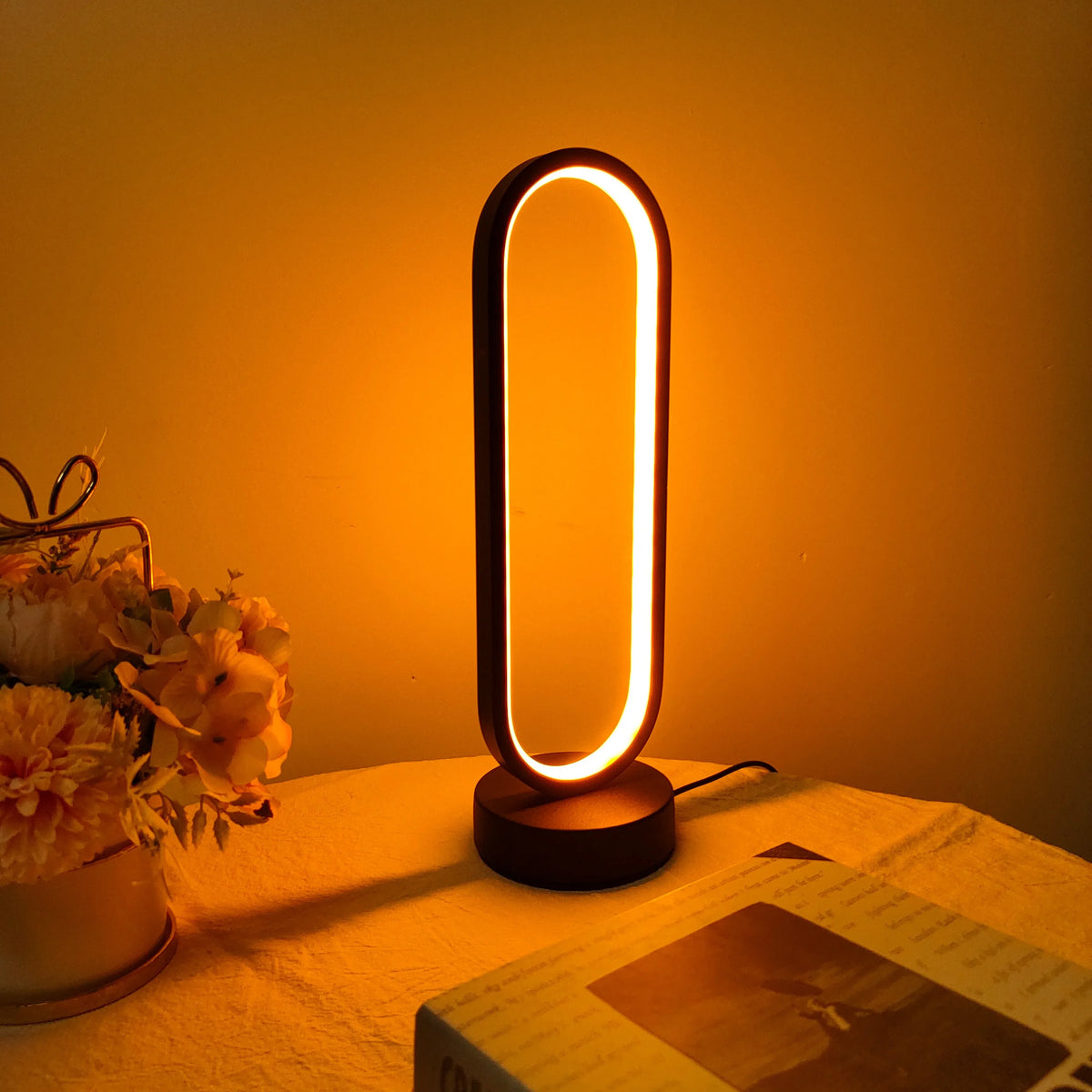 LED Ring Bedside Lamp – 3-Colour Dimming Night Light