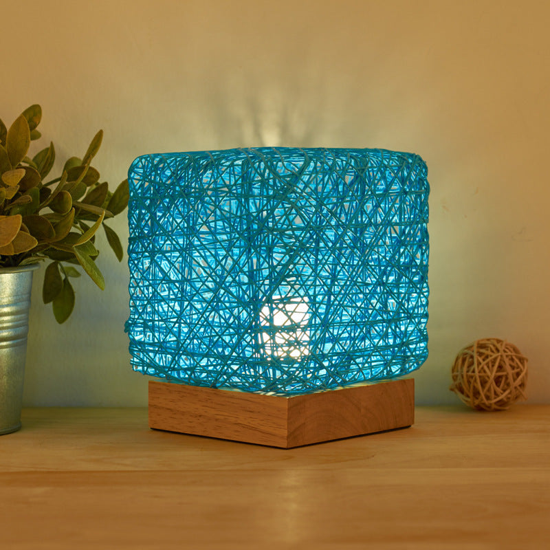 Handwoven Rattan LED Table Lamp – USB Powered | Dimmable | Bamboo Wicker