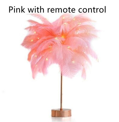 Feather LED Table Lamp – Decorative Bedside Night Light | Remote Control