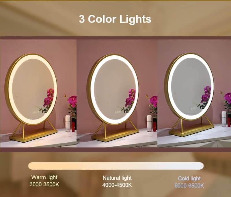 Anne Round Hollywood Mirror with LED Lights – Gold | 60cm Diameter
