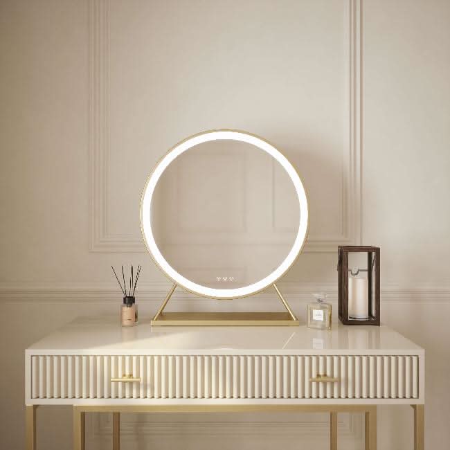 Anne Round Hollywood Mirror with LED Lights – Gold | 60cm Diameter