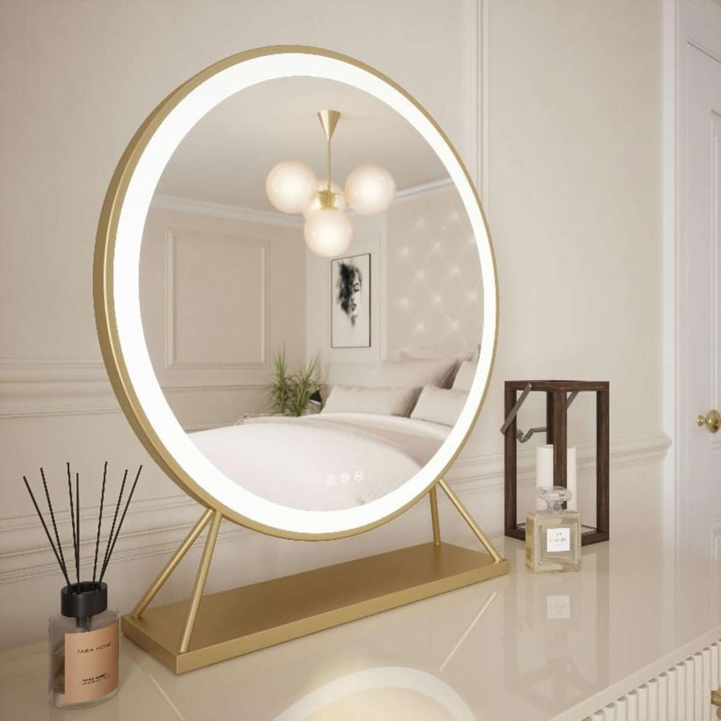 Anne Round Hollywood Mirror with LED Lights – Gold | 60cm Diameter