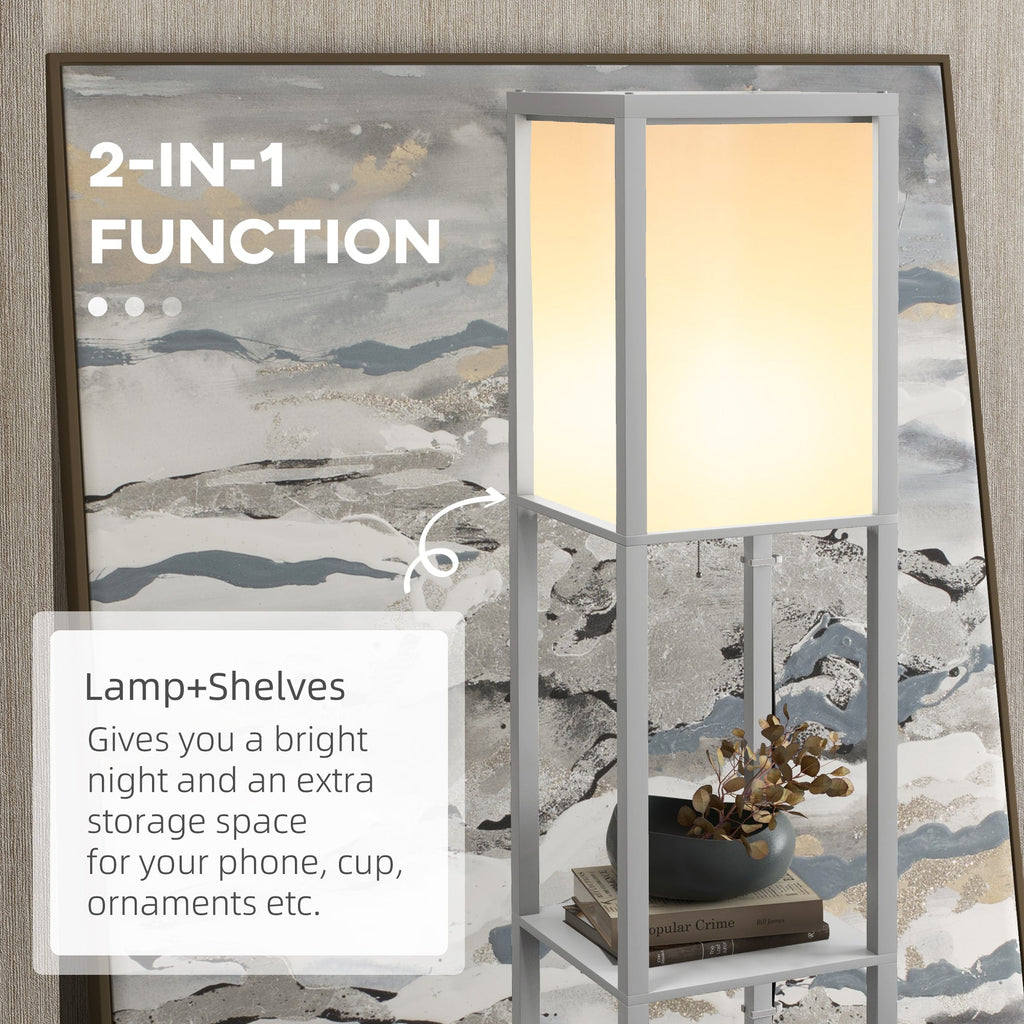 HOMCOM Shelf Floor Lamp with Dual Ambient Lighting – 156cm, Grey