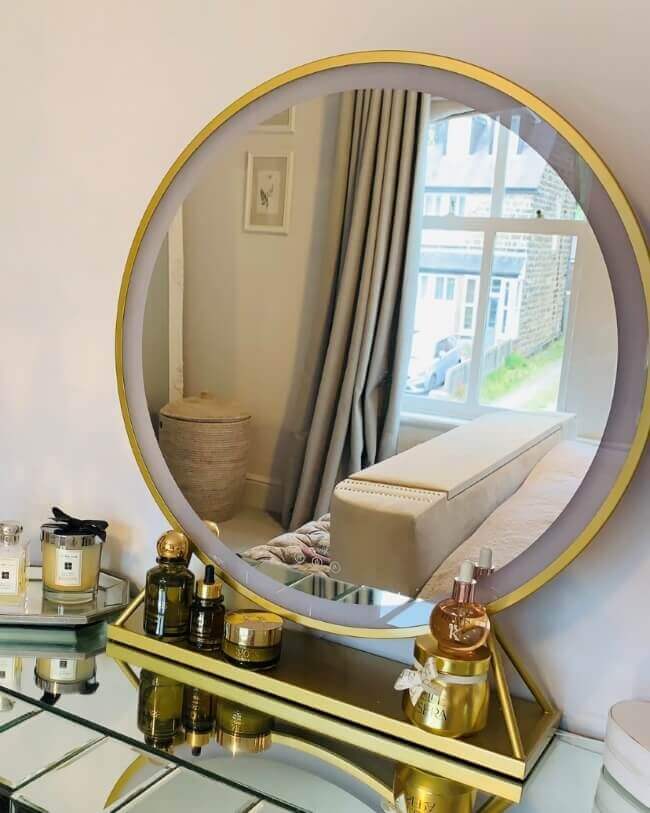 Anne Round Hollywood Mirror with LED Lights – Gold | 60cm Diameter