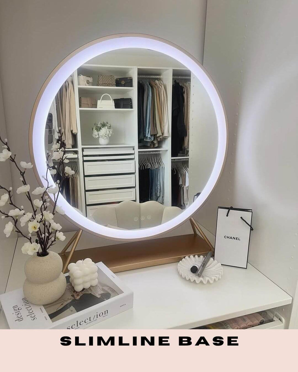 Anne Round Hollywood Mirror with LED Lights – Gold | 60cm Diameter